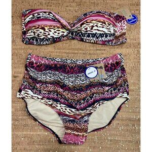Swimsuits for All Valentine Ruched Bandeau High Waist Bikini Set Size 16